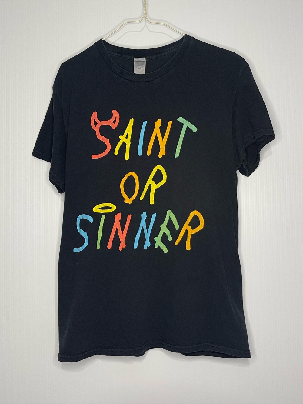 Gildan Black Kids Tee with Multicolor "Saint or Sinner" Graphic